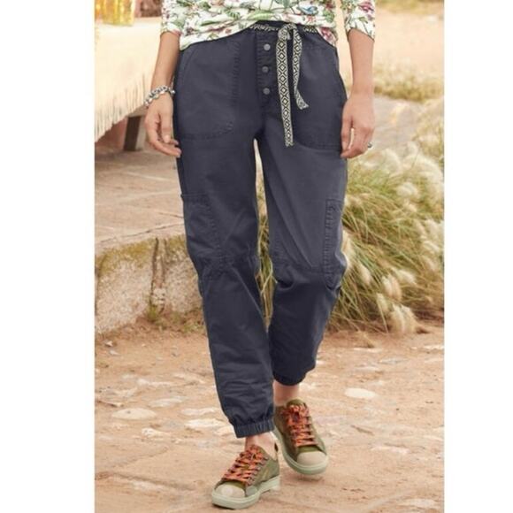 NWT Sundance Jolienne Twill Belted Joggers Pants Button Fly Charcoal Size 8 - Picture 1 of 3
